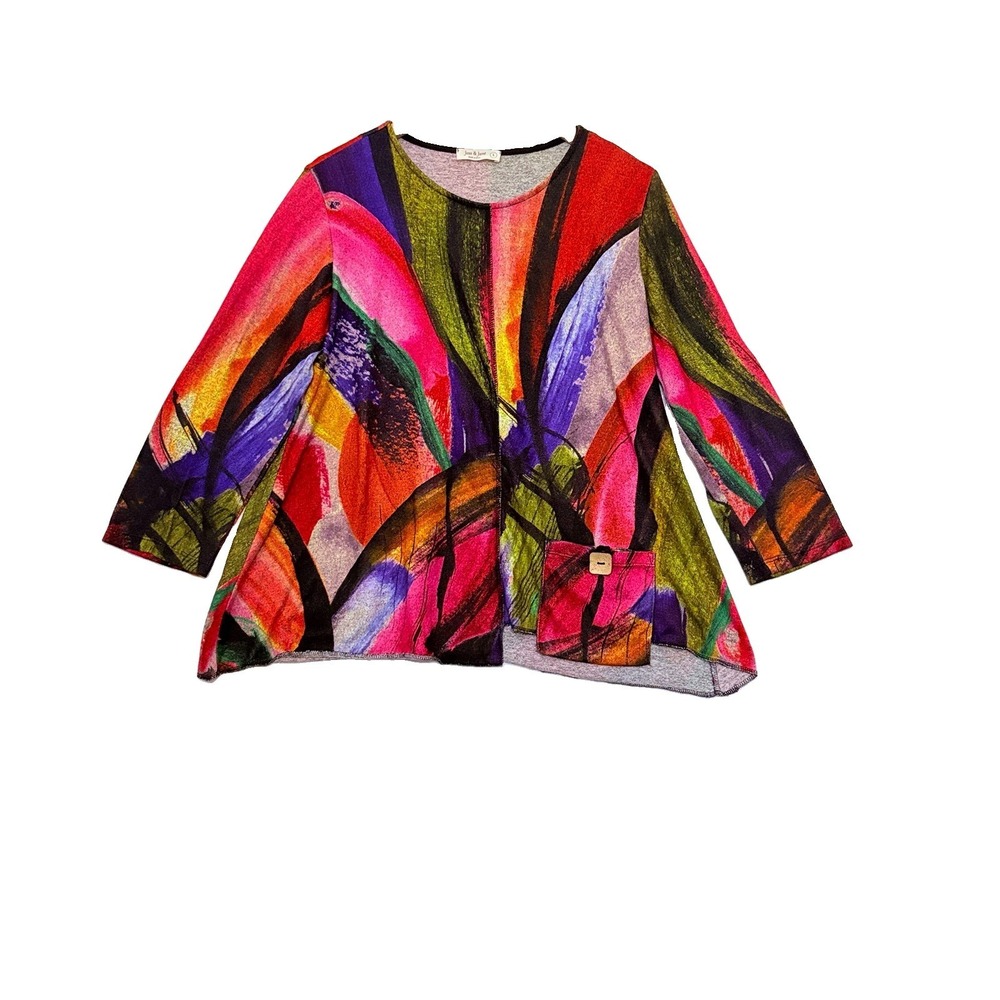 Jess & Jane Knit Tunic Size Large Paint Front Seam Pocket Lagenlook Pop Art USA